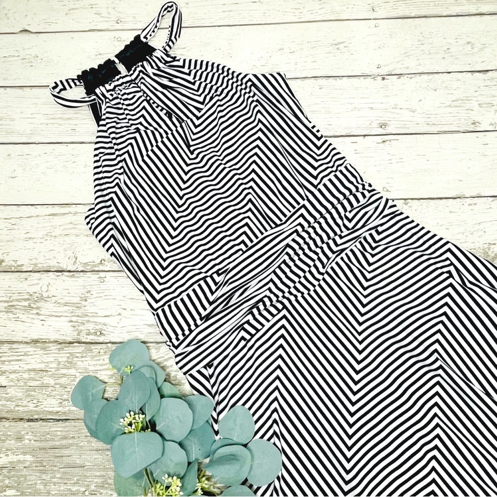 BCBGMAXAZRIA Diagonal Stripe Drop Waist Dress